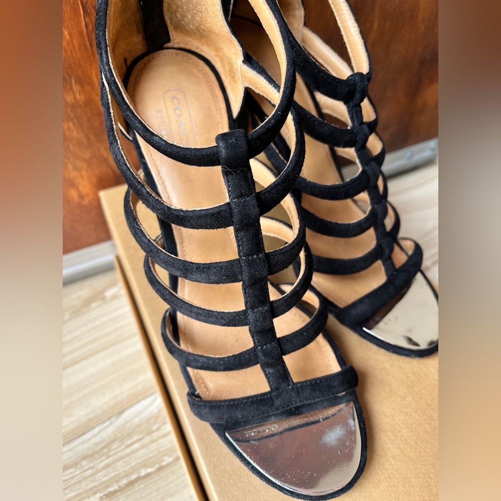 COACH Lavania Black Suede Strappy Stilettos Heels Zipper
Back - Size 7B
